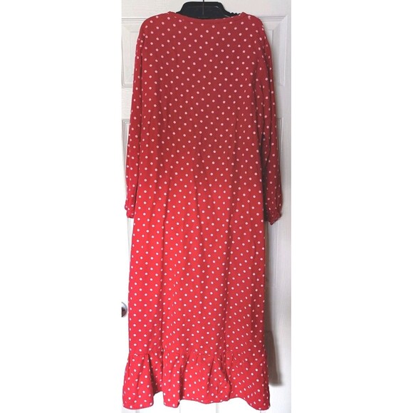 Noble Mount Flannel Nightgown Sz Medium Red Polka Dot Ruffle Cottagecore Granny - Picture 3 of 7